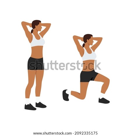 Woman doing Alternating reverse lunge exercise. Flat vector illustration isolated on white background