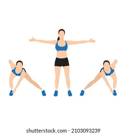 Woman doing Alternating side lunge touch exercise. Flat vector illustration isolated on white background