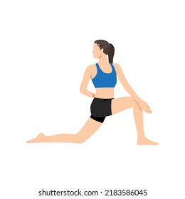 Woman doing Anjaneyasana or low lunge yoga pose,vector illustration in trendy style