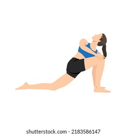 Woman doing Anjaneyasana or low lunge yoga twist pose,vector illustration in trendy style