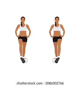 Woman doing Ankle circles exercise. Flat vector illustration isolated on white background