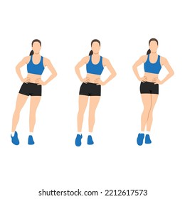 Woman doing ankle circles rotations or rolls exercise. Flat vector illustration isolated on white background