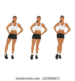 Woman doing ankle circles rotations or rolls exercise. Flat vector illustration isolated on white background