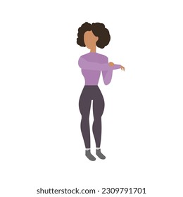 Woman doing arm stretching exercices. Vector isolated on white