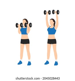 Woman Doing Arnold Press Exercise. Flat Vector Illustration Isolated On White Background