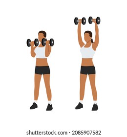 Woman Doing Arnold Press Exercise. Flat Vector Illustration Isolated On White Background