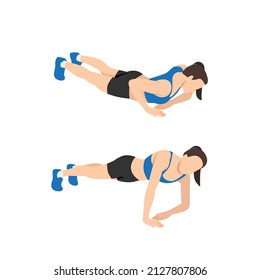 Woman doing Asymmetrical push up exercise. Flat vector illustration isolated on white background