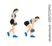 Woman doing b stance Romanian deadlift with dumbbell for glute exercise. Flat vector illustration isolated on white background