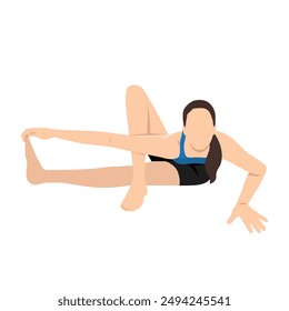 Woman doing Baby Grasshopper Pose or Baby Grasshopper Pose yoga exercise. Flat vector illustration isolated on white background