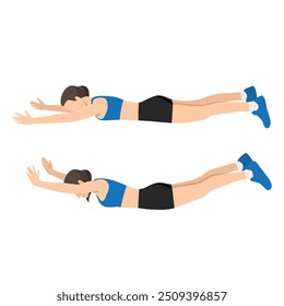 Woman doing back extension exercise or Cobra lift. Flat vector illustration isolated on white background