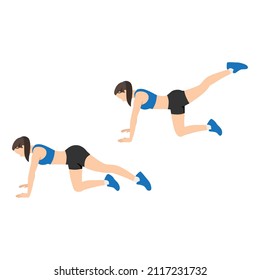 Woman doing back leg lifts exercise. Flat vector illustration isolated on white background