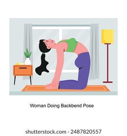 Woman Doing Backbend Pose concept flat style stock illustration with background. EPS 10 File