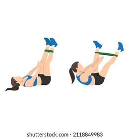 Woman doing Band leg abduction crunch exercise. Flat vector illustration isolated on white background