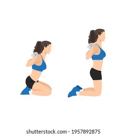 Woman doing barbell kneeling squat flat illustration vector set. isolated on white background