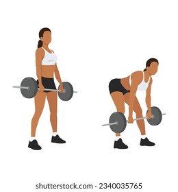 Mujer haciendo ejercicio de levas mortales de Barbell. Ilustración vectorial plana aislada en fondo blanco