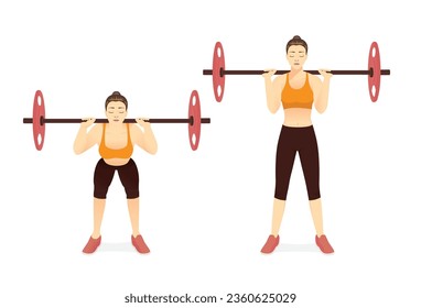 Mujer haciendo ejercicio en Barbell por la mañana buena pose de barbell por el peso Bar. Ejercicio libre de peso en hombro, espalda, cadera y brazo con equipo.