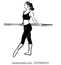 Woman doing  barre exercise  hand drawn vector illustration. women's fitness illustration 