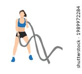 Woman doing Battle rope snakes exercise. Flat vector illustration isolated on white background