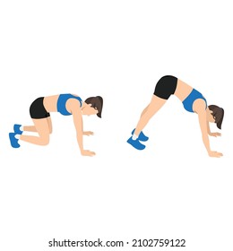 Woman doing Bear squat exercise flat vector illustration isolated on white background