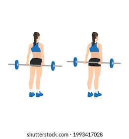 Woman doing Behind the back standing wrist curls exercise. Flat vector illustration isolated on white background