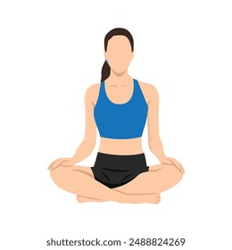 Woman doing bellow breath or bhastrika pranayama yoga exercise. Flat vector illustration isolated on white background