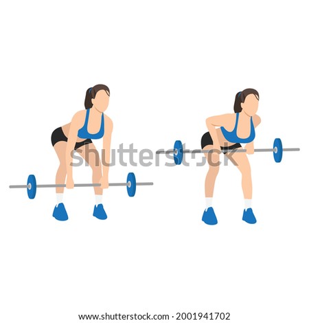 Woman doing Bent over barbell rows exercise. Flat vector illustration isolated on white background Stockfoto © 