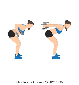 Woman doing bent over double arm tricep kickbacks exercise flat vector illustration isolated on white background 