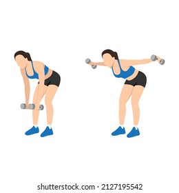 Woman doing Bent over lateral raise exercise flat vector illustration isolated on white background