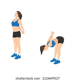 Woman doing Biceps stretch exercise. Flat vector illustration isolated on white background