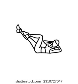 Woman doing Bicycles black line icon. Cross body crunches exercise. Pictogram for web page, mobile app, promo.