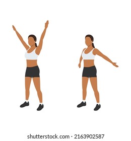 Woman doing Big arm circles exercise. Flat vector illustration isolated on white background