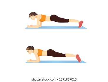 Woman doing body saw exercise guide in 2 step. Illustration about side abdominal workout. svg