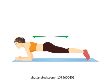 Woman Doing Body Saw Exercise On Blue Mat. Illustration About Side Abdominal Workout.