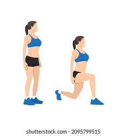 Woman doing body weight walking lunges flat vector illustration isolated on white background