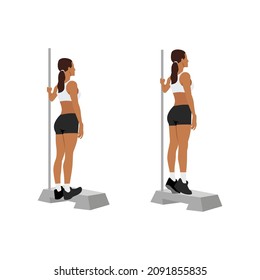 Woman doing Bodyweight calf raises exercise. Flat vector illustration isolated on white background