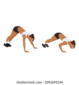 Woman doing Bodyweight shoulder presses exercise. Flat vector illustration isolated on white background