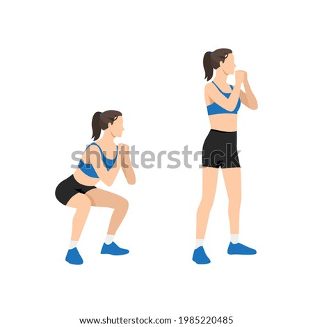 Woman doing Bodyweight squats exercise. Flat vector illustration isolated on white background Foto stock © 