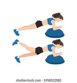 Woman Doing Bosu Ball Plank Leg Lift Exercise Flat Vector Illustration Isolated On White Background