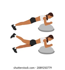 Woman Doing Bosu Ball Plank Leg Lift Exercise Flat Vector Illustration Isolated On White Background