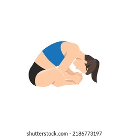 Woman doing Bound Angle Bend Pose, Beautiful girl practice Baddha Konasana. Flat vector illustration isolated on white background