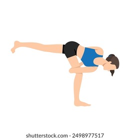 Woman doing Bound Revolved Half Moon Pose or addha Parivritta Ardha Chandrasana. Flat vector illustration isolated on white background