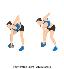 Woman doing Bow and arrow squat pull exercise. Flat vector illustration isolated on white background