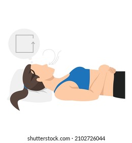 Woman doing Box Breath stretch exercise. Flat vector illustration isolated on white background