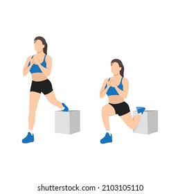 Woman doing Bulgarian split squat exercise. Flat vector illustration isolated on white background