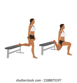 Woman doing Bulgarian split squat exercise. Flat vector illustration isolated on white background