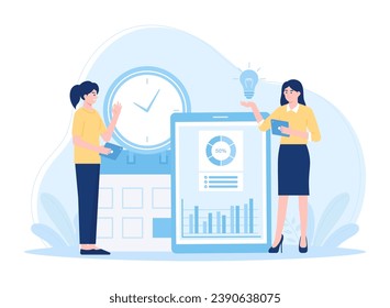 Woman doing business work as a team trending concept flat illustration