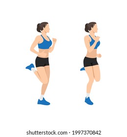 Woman doing Butt kicks exercise. Flat vector illustration isolated on white background 