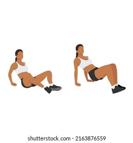 Woman doing Butterfly dips exercise flat vector illustration isolated on white background