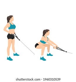 Frauen, die Kabelquadratzeilen machen, üben eine flache Vektorgrafik einzeln auf weißem Hintergrund. Wurzelbesatzungen