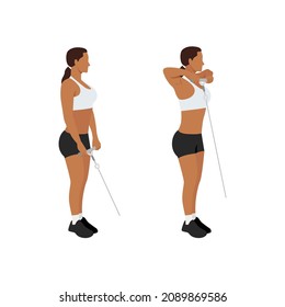 Woman doing Cable upright rows exercise. Flat vector illustration isolated on white background